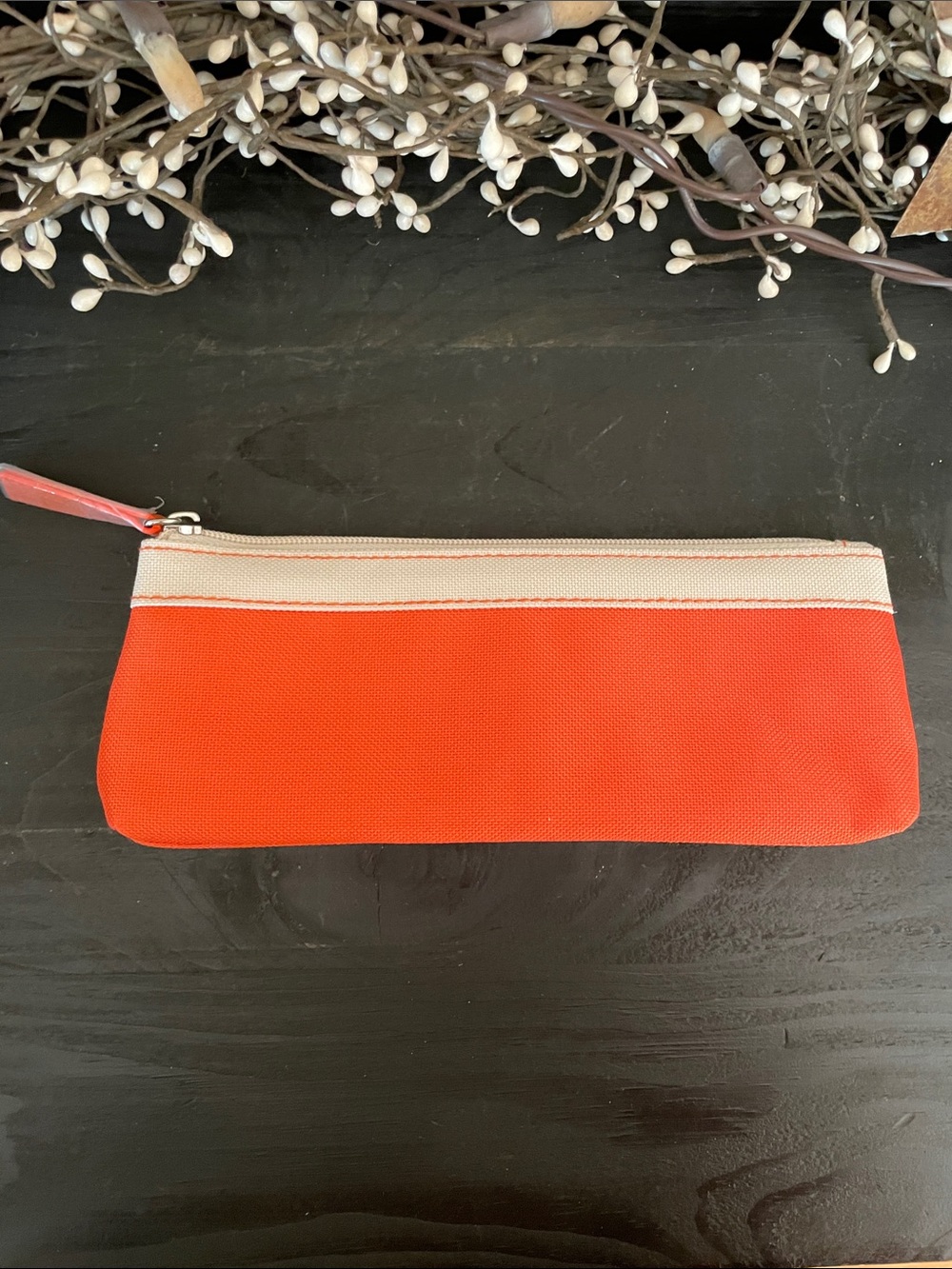 NEW Estee Lauder Canvas Zip Pouch in Bright Orange with Cream Trim